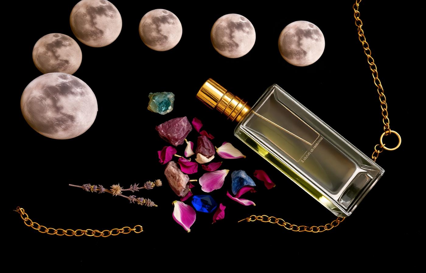 Perfume with gemstones and moon phases